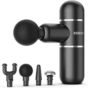 RENPHO C5 Portable Mini Massage Gun, Deep Tissue Percussion Muscle Massager for Pain Relief, Professional Quiet Electric Gun with 4 Massage Heads, for Gym Office Home Post-Workout Recovery (Black)