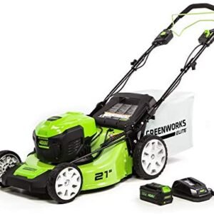 Greenworks 40V 21-Inch Brushless Self-Propelled Mower 6AH Battery and Charger Included, M-210-SP