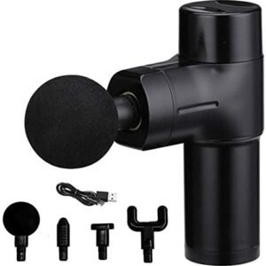 Exrebon Mini Portable Massage Gun, 4 Speeds Lightweight Handheld Percussion Muscle Massager Gun for Pain Relief, Super Quiet Deep Tissue Massager Gun with 4 Massage Heads Black