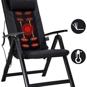 HCB Massage Chair Electric Portable Folding Chair Shiatsu Back Massager with Heat, Adjustable Neck/Backrest Height, Reclining Patio Chairs for Home, Office