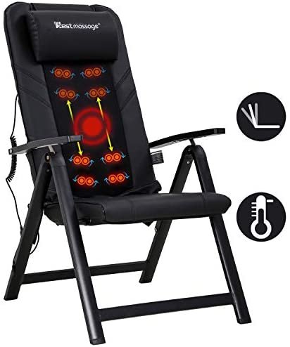 HCB Massage Chair Electric Portable Folding Chair Shiatsu Back Massager with Heat, Adjustable Neck/Backrest Height, Reclining Patio Chairs for Home, Office