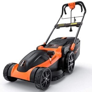 TACKLIFE Electric Lawn Mower, 16-Inch 11-Amp Lawn Mower, 6 Mowing Heights, 16Gal Collect Box, No Assembly Required, Smart Folding in 5s