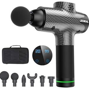 Massage Gun for Athletes, Portable Body Muscle Massager Professional Deep Tissue Massage Gun for Pain Relief with 6 Massage Heads 20 Speed High-Intensity Vibration Rechargeable Legiral Le3 Massage Gun