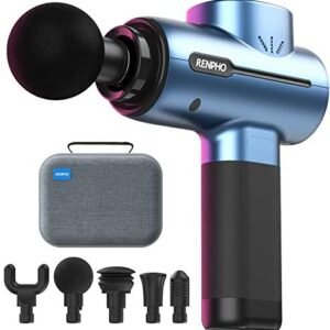 RENPHO Massage Gun Deep Tissue, Mini Powerful Portable Percussion Workout Massager Gun for Handheld Foot Pain Relief, Muscle Massagers with 3200rpm Motor 2500mAh Battery Type-C Charging, Blue