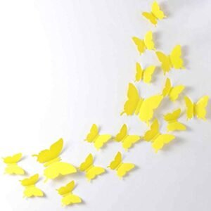 24pcs 3D Butterfly Removable Mural Stickers Wall Stickers Decal for Home and Room Decoration (Yellow)