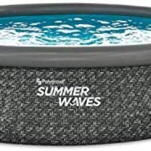 Summer Waves P1A01436E 14 Foot x 3 Foot Quick Set Ring Above Ground Outdoor Swimming Pool with RX600 GFCI Filter Pump and Ladder, Dark Wicker