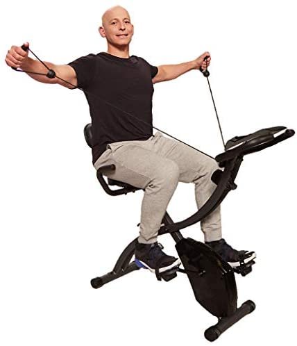 Original As Seen On TV Slim Cycle Stationary Bike – Folding Indoor Exercise Bike with Arm Resistance Bands and Heart Monitor – Perfect Home Exercise Machine for Cardio