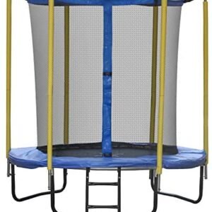 LYNSLIM 8FT Trampoline with Safety Enclosure Net Outdoor Fitness Trampoline PVC Spring Cover Padding for Children Adults Family Backyards Indoor (Straight, 8FT)