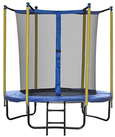 LYNSLIM 8FT Trampoline with Safety Enclosure Net Outdoor Fitness Trampoline PVC Spring Cover Padding for Children Adults Family Backyards Indoor (Straight, 8FT)