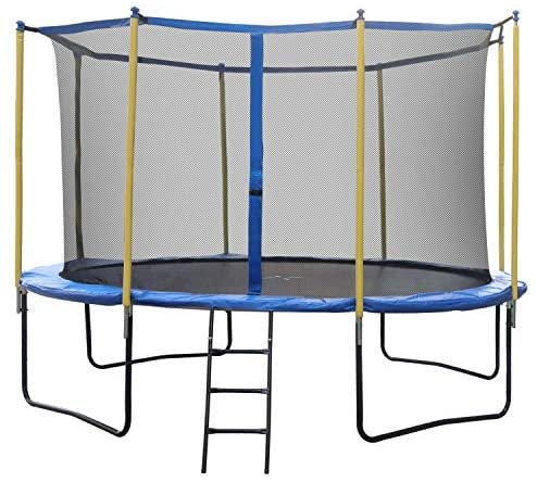 LYNSLIM 12ft Trampoline with Safety Enclosure Net Outdoor Fitness Trampoline PVC Spring Cover Padding for Children Adults Family Backyards Indoor