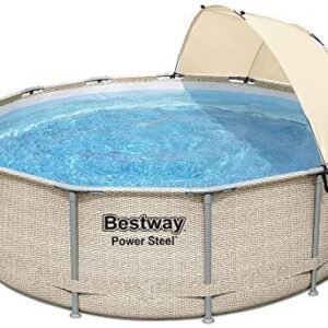 Bestway 5614UE 13 Foot x 42 Inches Power Steel Frame Above Ground Backyard Swimming Pool Set with Filter Pump, Ladder, Cover, Canopy, and Chemical Dispenser