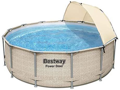 Bestway 5614UE 13 Foot x 42 Inches Power Steel Frame Above Ground Backyard Swimming Pool Set with Filter Pump, Ladder, Cover, Canopy, and Chemical Dispenser