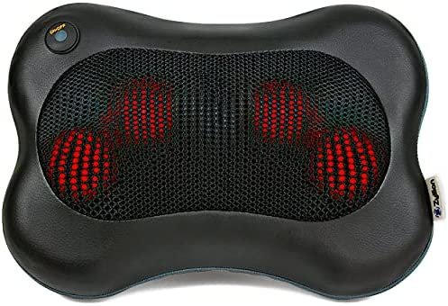 Zyllion Neck Kneading Massage Pillow with Heat for Shoulders, Lower Back, Calf, Legs, Foot-Use at Home, Office, and Car, ZMA-13-BK (Black)