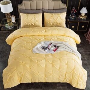 Andency Yellow Pinch Pleat Comforter Queen(90x90Inch), 3 Pieces(1 Pintuck Comforter and 2 Pillowcases) Pintuck Comforter Set, Microfiber All Season Down Alternative Bedding Set