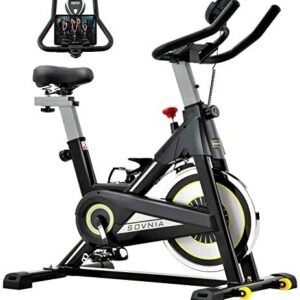 Sovnia Exercise Bike, Stationary Bikes, Fitness Bike with iPad Holder, LCD Monitor and Comfortable Seat Cushion, Whisper Quiet Indoor Cycling Bikes Perfect for Home Gym Workout (black)