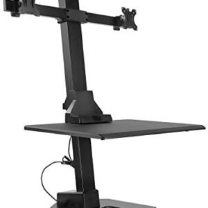 Mount-It! Electric Standing Desk Converter, Motorized Sit Stand Desk with Dual Monitor Mount and iPhone/Tablet Slot, Ergonomic Height Adjustable Workstation, Black (MI-7952)