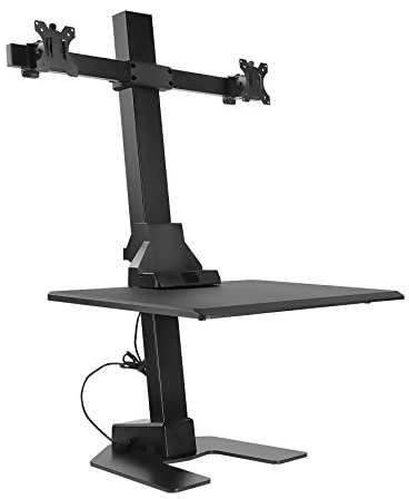 Mount-It! Electric Standing Desk Converter, Motorized Sit Stand Desk with Dual Monitor Mount and iPhone/Tablet Slot, Ergonomic Height Adjustable Workstation, Black (MI-7952)