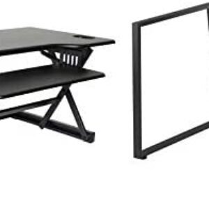 Rocelco 46″ Large Height Adjustable Standing Desk BUNDLE – Quick Sit Stand Up Dual Monitor Riser – Tall Gas Spring Assist Computer Workstation – Retractable Keyboard Tray – Black (R DADRB-46-FS2)