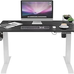 Shintenchi Electric Standing Desk, 48 x 24 Inch Height Adjustable Sit Stand Desk Morder Home Office Stand Up Desk Computer Work Station with Splice Board, (White Frame + Black Top)