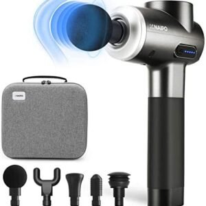 Naipo Massage Gun Deep Tissue Percussion Muscle Massager Handheld Electric Massager for Pain Relief Athlete Deep Muscle Relaxation Quiet Brushless Motor Cordless 2lbs Portable with Carrying Case
