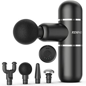 RENPHO C5 Portable Mini Massage Gun, Deep Tissue Percussion Muscle Massager for Pain Recovery, Professional Quiet Electric Gun with 4 Massage Heads, for Gym Office Home Post-Workout Recovery (Black)