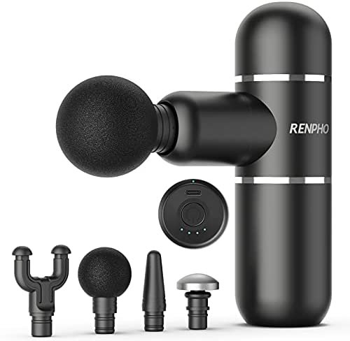 RENPHO C5 Portable Mini Massage Gun, Deep Tissue Percussion Muscle Massager for Pain Recovery, Professional Quiet Electric Gun with 4 Massage Heads, for Gym Office Home Post-Workout Recovery (Black)