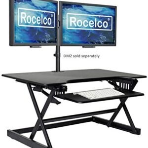 Rocelco 40″ Large Height Adjustable Standing Desk Converter, Quick Sit Standup Dual Monitor Riser, Gas Spring Assist Computer Workstation, Retractable Keyboard Tray, (R DADRB-40), Black