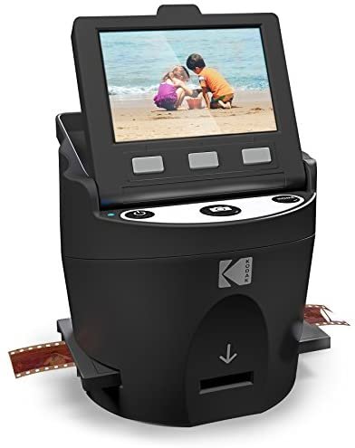 KODAK SCANZA Digital Film & Slide Scanner – Converts 35mm, 126, 110, Super 8 & 8mm Film Negatives & Slides to JPEG – Includes Large Tilt-Up 3.5″ LCD, Easy-Load Film Inserts, Adapters & More