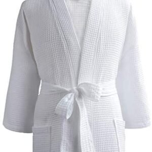 LUXA HOUSE – Waffle Bathrobe – 100% Egyptian Cotton – Unisex/One Size Fits Most – White – One Size Fits Most