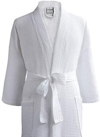LUXA HOUSE – Waffle Bathrobe – 100% Egyptian Cotton – Unisex/One Size Fits Most – White – One Size Fits Most