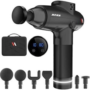 HEHX Percussion Massage Gun – Handheld Cordless Deep Tissue Muscle Massager Gun for Pain Relief and Relaxation – 20 Speeds, 6 Attachment Heads – Carrying Case Included