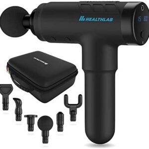 HEALTHLAB Deep Tissue Massage Gun – Quiet Handheld Percussion Massager – Back Muscle Soreness & Recovery for Athletes – Men & Women – Lightweight, Portable, Long Battery Life, 20 Speeds & 6 Heads