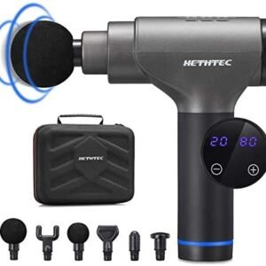 Hethtec Massage Gun, Handheld Muscle Massager for Pain Relief, 20 Speed, Includes 6 Massage Heads and Carrying Case