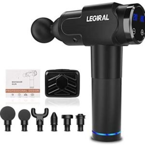 Muscle Massage Gun, Portable Percussion Massager Gun 20 Speeds Handheld Body Muscle Massager , Professional Deep Tissue Massage Gun Legiral Le6 Massage Gun for Athletes with 6 Massage Heads