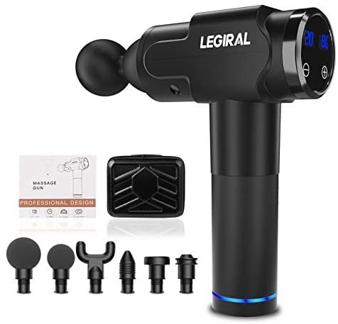 Muscle Massage Gun, Portable Percussion Massager Gun 20 Speeds Handheld Body Muscle Massager , Professional Deep Tissue Massage Gun Legiral Le6 Massage Gun for Athletes with 6 Massage Heads