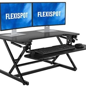 FLEXISPOT Height Adjustable Standing Desk Converter | 35 inch Stand Up Desk Riser, Black Home Office Desk Workstation for Dual Monitors and Laptop (M8MB)