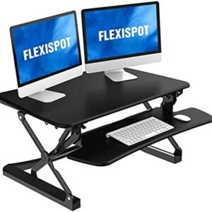 FlexiSpot Standing Desk Converter 35 Inch Stand up Desk Black Height Adjustable Desk Riser Sit Stand Office Desk Workstations for Monitor Laptop with Removable Keyboard Tray