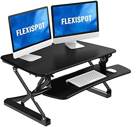 FlexiSpot Standing Desk Converter 35 Inch Stand up Desk Black Height Adjustable Desk Riser Sit Stand Office Desk Workstations for Monitor Laptop with Removable Keyboard Tray