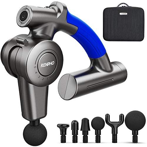 RENPHO R4 Massage Gun with Adjustable Arm, Percussion Back Massager Gun Handheld Deep Tissue, Muscle Massage Gun for Foot Arm Shoulder Athletes Sore Muscle Stiffness Pain Recovery Fathers Day Gifts