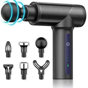 Massage Gun, Sportneer Deep Tissue Muscle Percussion Massager Gun for Athletes, Handheld Electric Back Massager for Muscle Relax & Pain Relief with 6 Massage Heads and 5 Speeds, Quiet and Lightweight