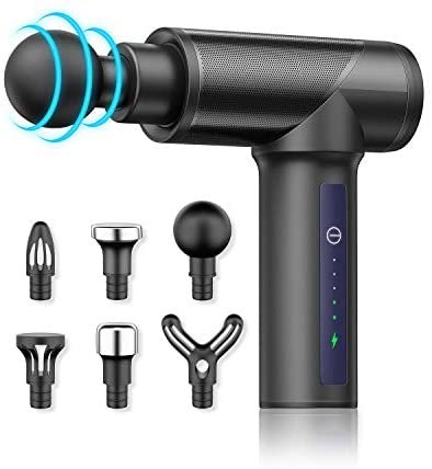 Massage Gun, Sportneer Deep Tissue Muscle Percussion Massager Gun for Athletes, Handheld Electric Back Massager for Muscle Relax & Pain Relief with 6 Massage Heads and 5 Speeds, Quiet and Lightweight
