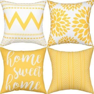 Gusgopo Throw Pillow Covers 18 x 18 Set of 4, Geometry Outdoor Square Pillow Cushion Cases, Modern Decorative Pillow Covers for Couch Sofa Bedroom Car, Yellow
