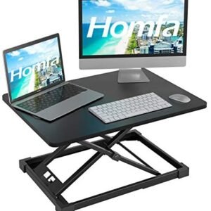 Homfa Standing Desk Riser Height Adjustable, 25.6 x18.5 inch Sit to Stand Up Desk Converter Ergonomic Tabletop Workstation with Touch Button, Black