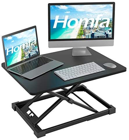 Homfa Standing Desk Riser Height Adjustable, 25.6 x18.5 inch Sit to Stand Up Desk Converter Ergonomic Tabletop Workstation with Touch Button, Black