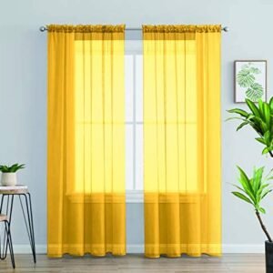 Jody Clarke 2PC Solid Sheer Panel Curtain Drape Long Fully Stitched for Wedding Quinceniera Party décor 54 Width ( 2PC 54 X 84 Mustard Yellow )