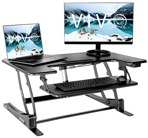 VIVO Black Electric Motor Height Adjustable 36 inch Stand up Desk Converter, Sit to Stand Tabletop Dual Monitor Riser with USB Port, DESK-V000VE