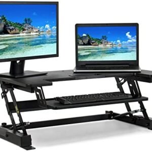 Best Choice Products 36in 2-Tier Standing Tabletop Desk Workstation w/ 8 Adjustable Height Settings, Monitor Riser, 33lb Capacity Tabletop, 4.4lb Capacity Keyboard Drawer – Black