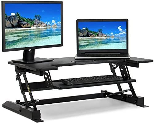 Best Choice Products 36in 2-Tier Standing Tabletop Desk Workstation w/ 8 Adjustable Height Settings, Monitor Riser, 33lb Capacity Tabletop, 4.4lb Capacity Keyboard Drawer – Black
