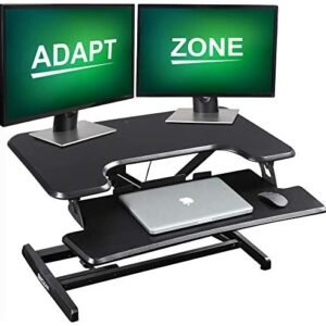 ADAPTZONE Standing Desk Converter, 33 Inch Height Adjustable Sit Stand Up Desk Riser, Sit Stand Desk Converter with Deep Keyboard Tray for Laptop, Tabletop Stand Up Desk Workstation Fits Dual Monitor
