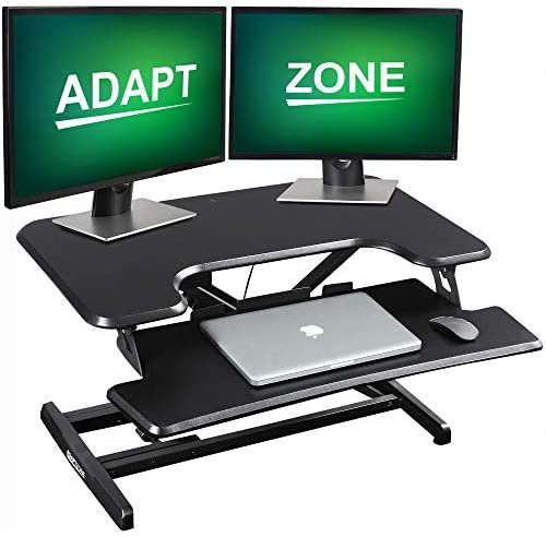 ADAPTZONE Standing Desk Converter, 33 Inch Height Adjustable Sit Stand Up Desk Riser, Sit Stand Desk Converter with Deep Keyboard Tray for Laptop, Tabletop Stand Up Desk Workstation Fits Dual Monitor